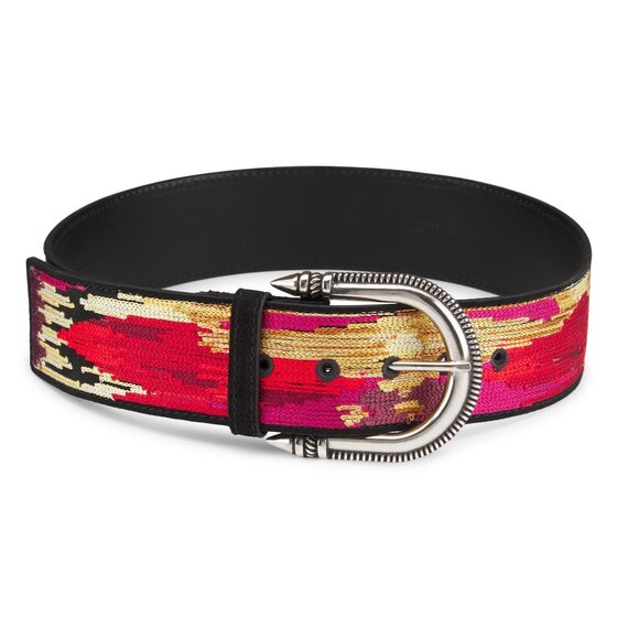 Etro Ikat-Embroidered Leather Belt, size 85, WORN ONCE! - Picture 1 of 8